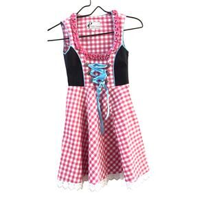 Kiddy Tracht Girls Dirndi Dress German Sz 116 Pink White Gingham Lace Up Bust